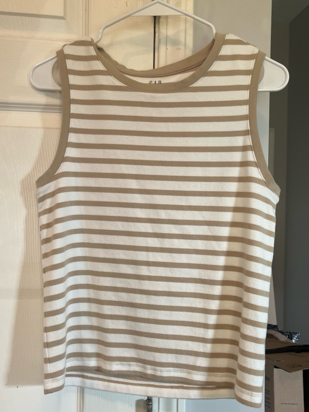 GAP Striped Tank Top in White and Beige